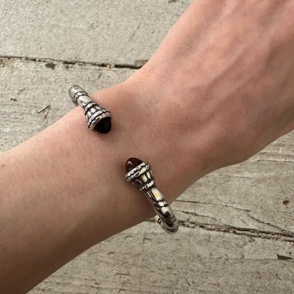 Vintage 80s Gripois Glass Cabachon Mogul Twist Cuff Bracelet With Hinge - Picture 4 of 8